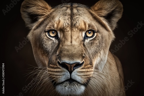 Canvas Print A headshot of a lioness looking straight at the camera
