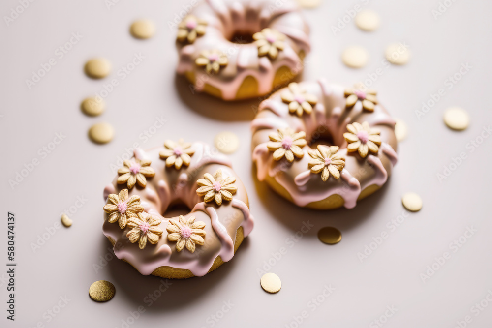 Doughtnuts with pink glaze with sprinkles, Generative AI Doughtnuts with pink glaze with sprinkles, Generative AI