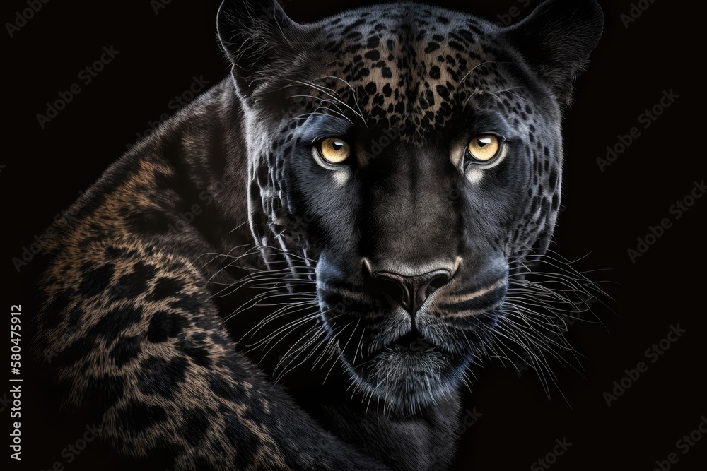 A picture of a black jaguar in front of a black background. Generative AI A picture of a black jaguar in front of a black background. Generative AI