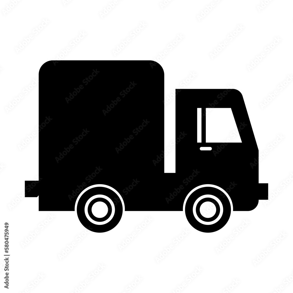 Truck black icon. Cargo truck icon. Delivery symbol. Vector illustration isolated on white background.