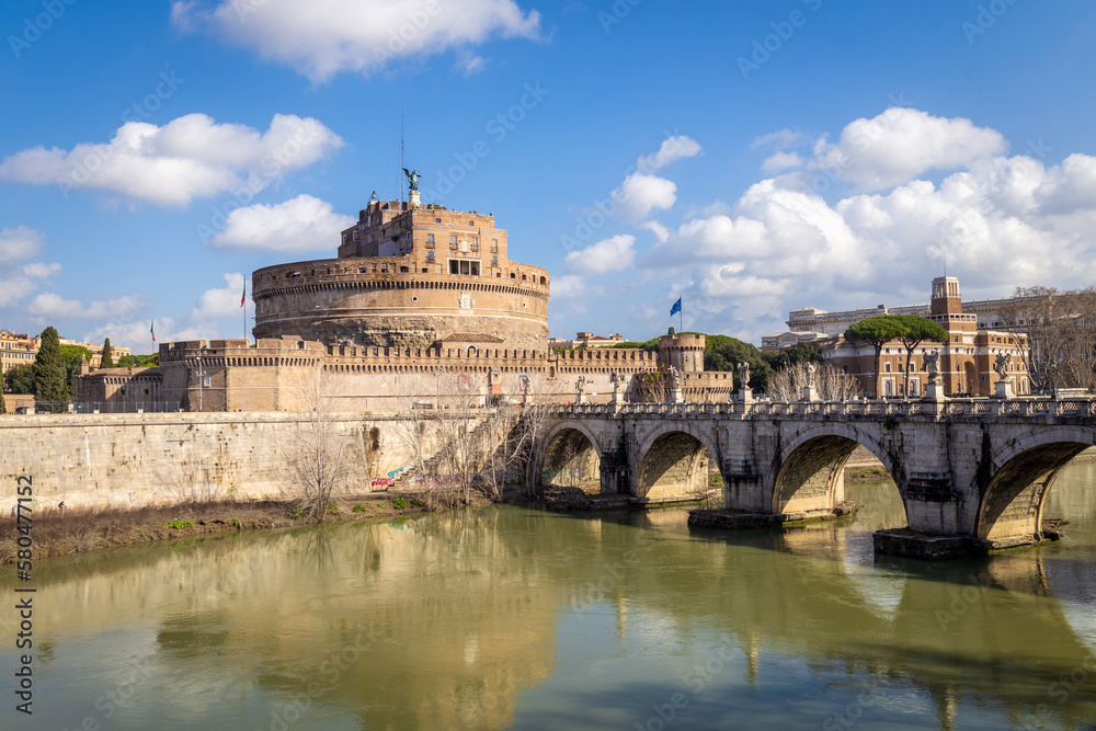 Bridge and castle Sant Angelo  and Tiber river, Rome,Italy