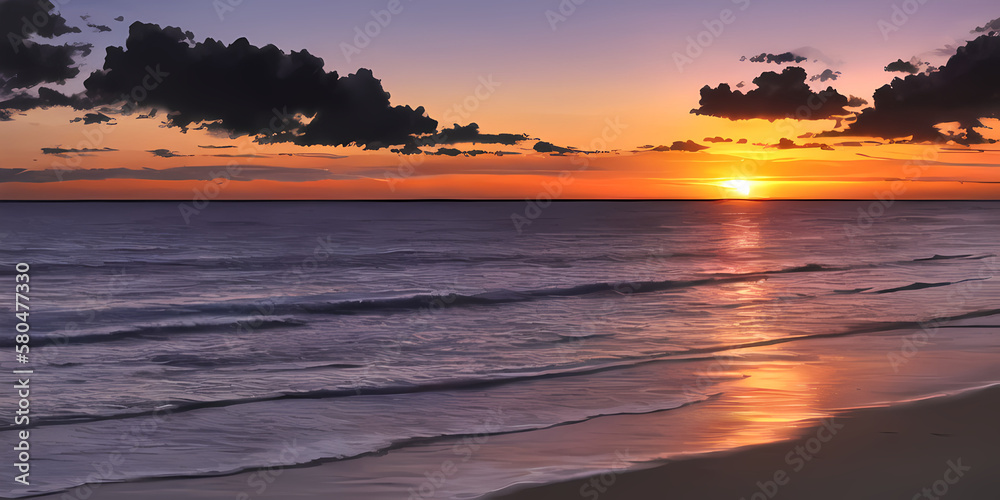 sunset on the beach, tranquil panorama