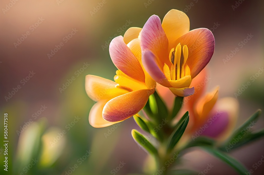 Obraz premium Freesia Flower Macro Shot With Copyspace Generative AI