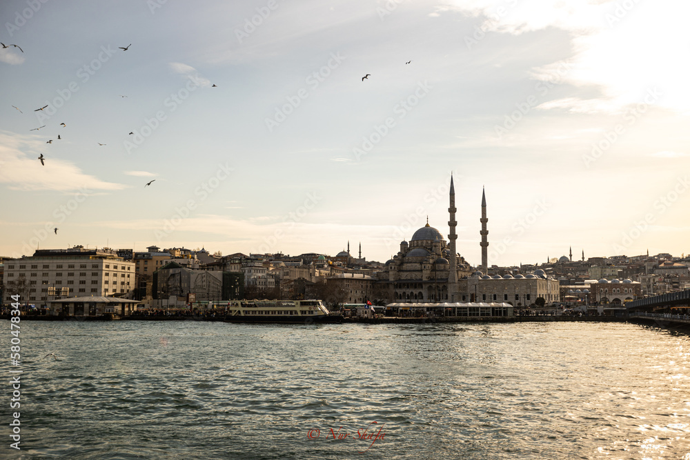 Naklejka premium city, architecture, church, tower, view, istanbul, cathedral, europe, cityscape, travel, building, paris, panorama, sky, turkey, landmark, skyline, italy, tourism, landscape, old, galata, notre, spain