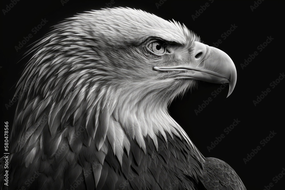 a black and white picture of a bald eagle. Generative AI a black and white picture of a bald eagle. Generative AI