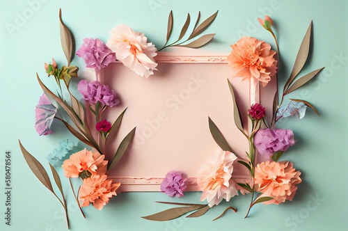 Carnation Flowers Picture Frame With Blank Space Generative AI