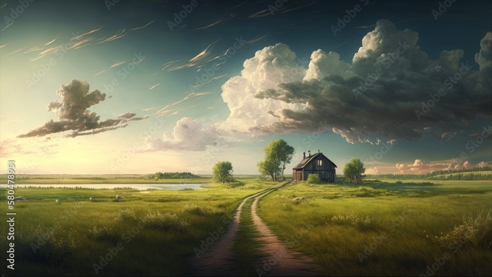 草原と雲　背景　イメージイラスト　generative AI