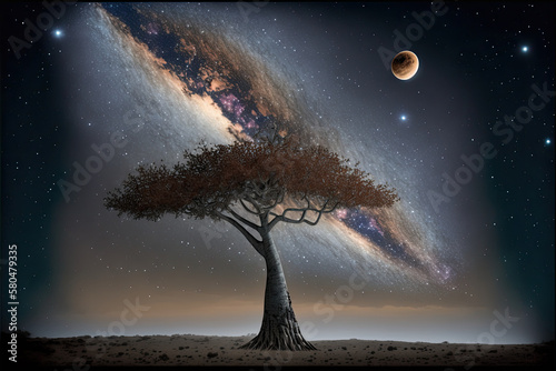Tree with space galaxy background, 