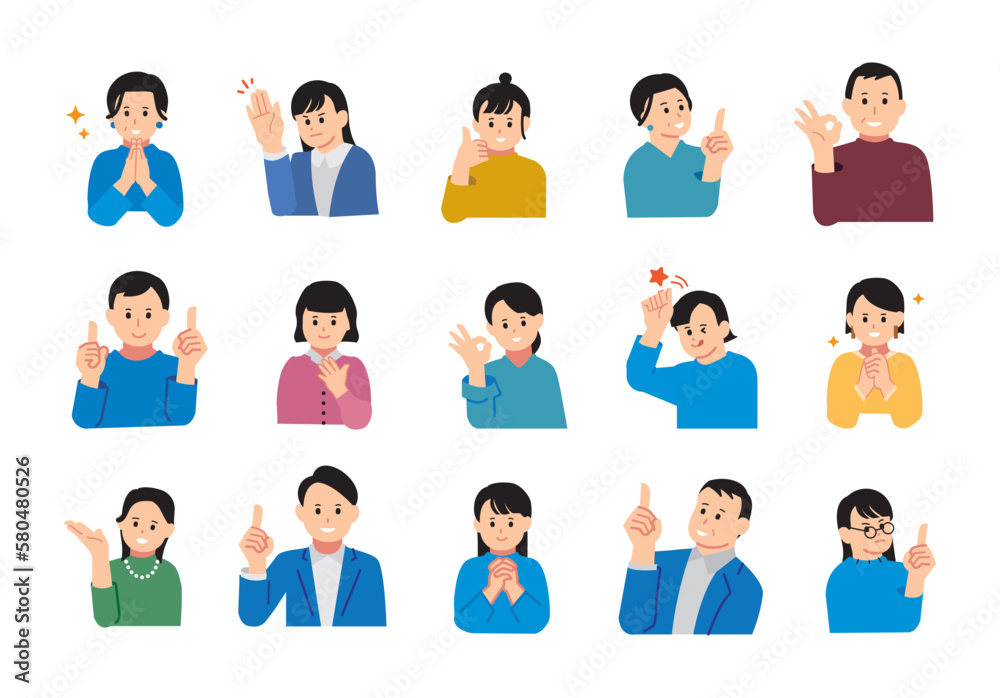 Old and young men and women upper body illustration set flat ver Old and young men and women upper body illustration set flat ver
