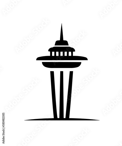 Seattle tower the futuristic space needle Silhouette Design City Vector Art, Famous Buildings front view photo