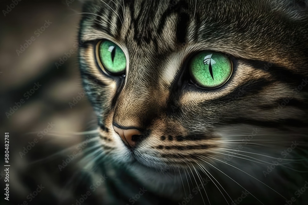 A beautiful picture of a tabby cat with green eyes. Generative AI