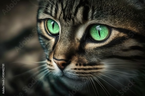 A beautiful picture of a tabby cat with green eyes. Generative AI