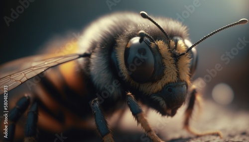 a bee with a black and yellow body generative ai