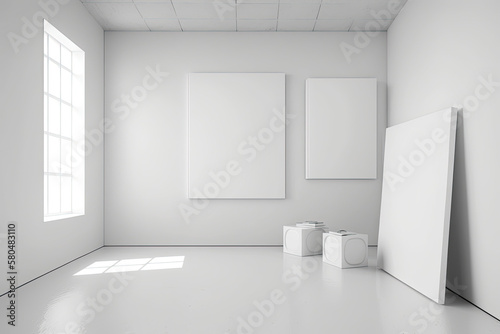 White  minimalistic  vacant interior architecture studio background wall display items  generative AI