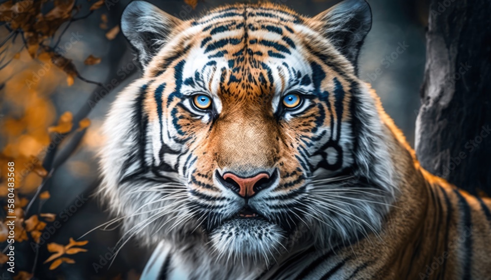 tiger with blue eyes is shown with a dark background generative ai tiger with blue eyes is shown with a dark background generative ai