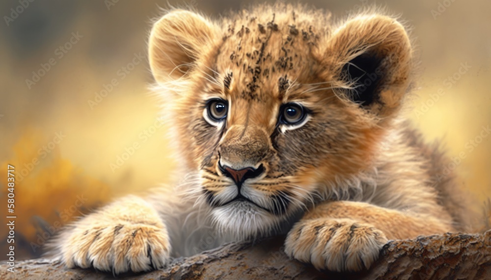 Obraz premium a lion cub in the wild generative ai