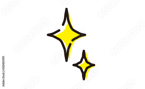 星　キラキラ　手描きイラスト　黄色