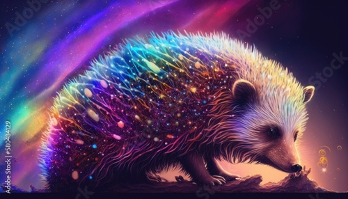 a hedgehog with colorful lights on its back generative ai