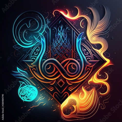 Norse Mythology Background with blue and orange flames