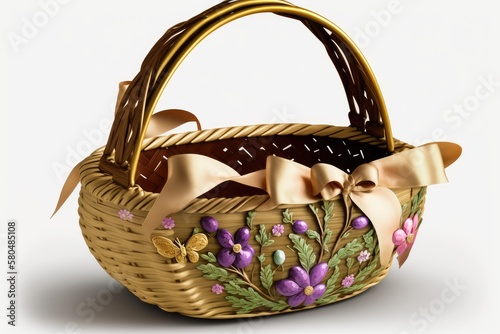 Happy Easter;Easter basket designs Classic Woven Basket: A traditional woven basket with a handle is a classic choice for an Easter basket. It can be decorated with ribbons, bows, and other 