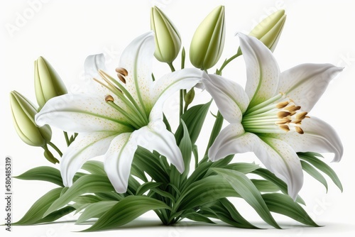 Happy Easter; Easter flowers most popular in design: Easter Lily - A classic symbol of Easter, the white trumpet-shaped flowers represent purity and hope.