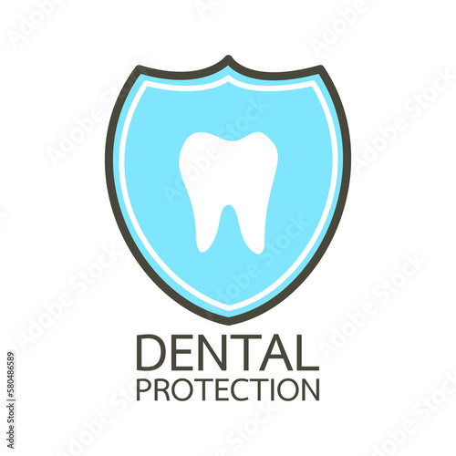 Healthy tooth by protection by shield (good for dental health care and hygiene) - teeth cartoon vector flat style