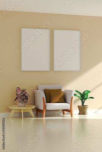 Photo frame mock up,Empty room 3d rendering