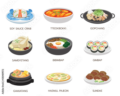 Popular korean food vector menu set 2 with list below pictures.