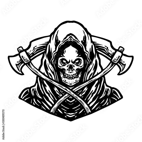 creepy grim reaper line art