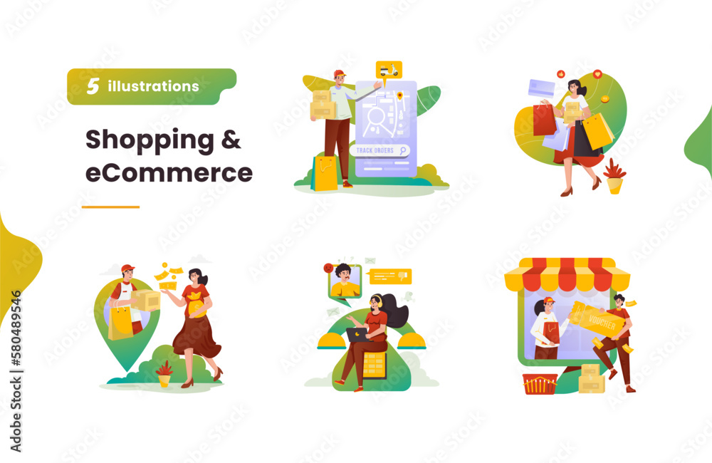 Online shopping e-commerce illustration collection pack