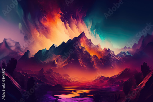 Enchanting and otherworldly abstract landscape with blurred shapes in iridescent colors, evoking a sense of magic and mysticism, generative ai © aicandy
