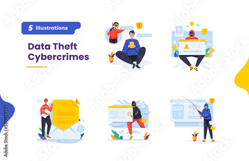 Data theft cybercrime vector illustration collection pack