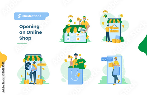 Online shop ecommerce marketplace vector illustration set