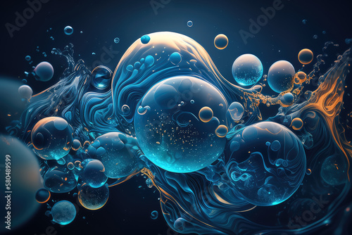Deep Blue Waves and Bubbles in a Mesmerizing Formation, generative ai
