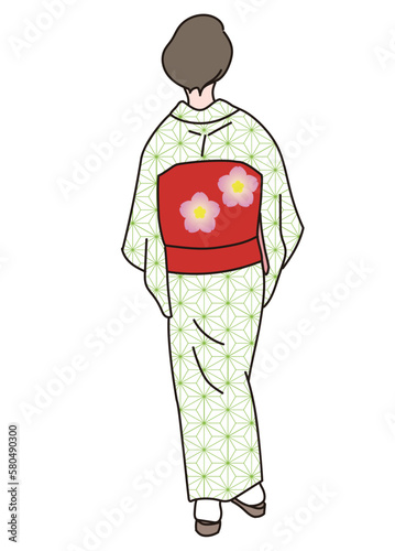 着物女性　後ろ姿　イラスト