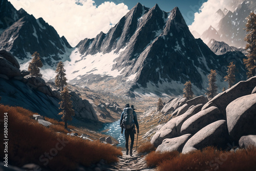 Hiking through beautiful mountains, generative art  © Karl