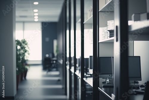 Real estate photo of modern coworking office in corporate. AI generative