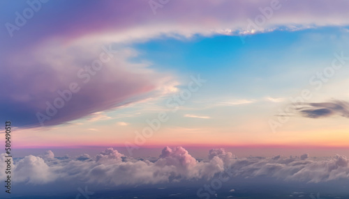 Aerial view of sunset sky abstract background. Generative ai.