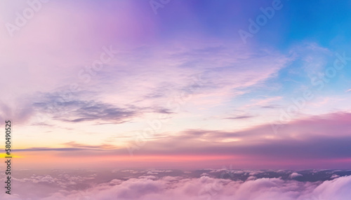 Aerial view of sunset sky abstract background. Generative ai. © tonktiti
