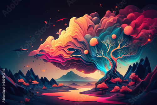 Enchanting and otherworldly abstract landscape with blurred shapes in iridescent colors, evoking a sense of magic and mysticism, generative ai