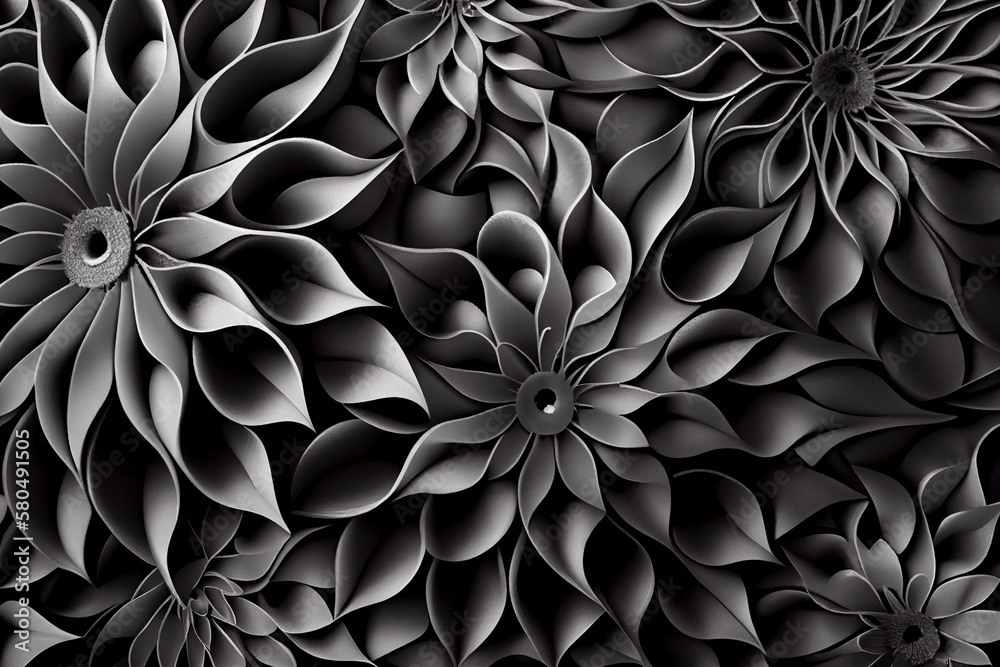 Grey flowers pattern, Generative Ai Grey flowers pattern, Generative Ai