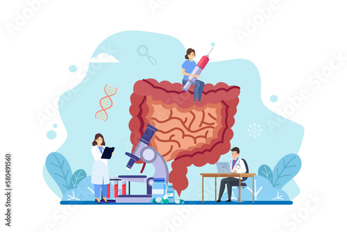 Health care and life insurance concept. World health day. Bowel check, Intestine wellness and healthcare. Food healthy eating. Gut problems and constipation. Vector illustration