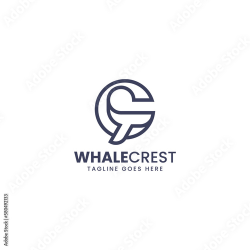 Vector Logo Illustration Whale Line Art Style.