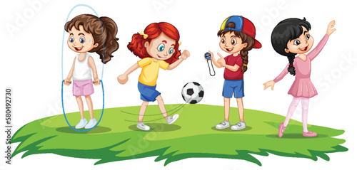 Happy children playing different sports