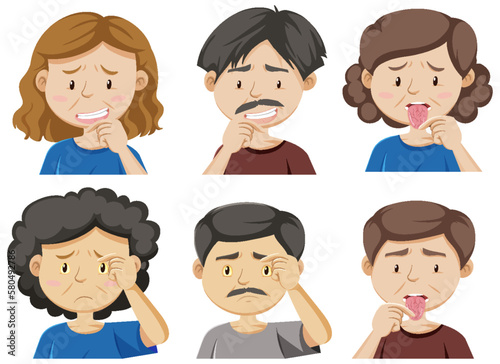 Set of people having mouth ulcer