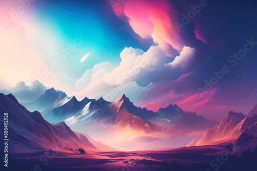 Gradient of soft pastel hues blending together in a dreamy and serene landscape, generative ai © aicandy