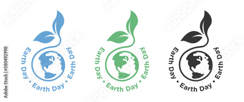 Earth Day concept logo vector set isolated with shoots green leaf in earth icon illustration