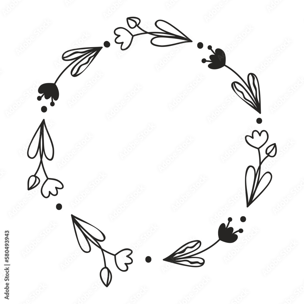 Hand drawn floral wreath. Botanical frames of wild flowers, herbs, branches for wedding decoration, design projects. Vector illustration. Hand drawn floral wreath. Botanical frames of wild flowers, herbs, branches for wedding decoration, design projects. Vector illustration.