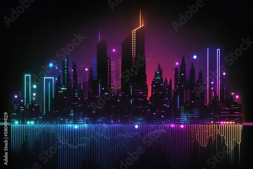 Abstract cityscape circuit with futuristic design. Created with generative AI technology and Photoshop.