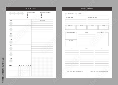 Week Planner template vector. Cool Minimalist planner template set. Vector illustration.